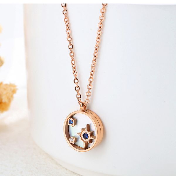 

white mother-of-pearl round necklace titanium steel fashion casual student necklace jewelry, Silver