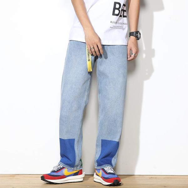 

streetwear hip hop blue water-washed daddy jeans straight-bottomed jeans for men are popular with wide-legged daddy pants 5xl