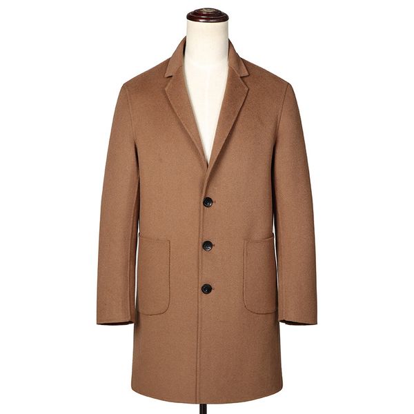 

a5 new fashion autumn and winter woolen coat men handmade double cashmere coat long trench, Black