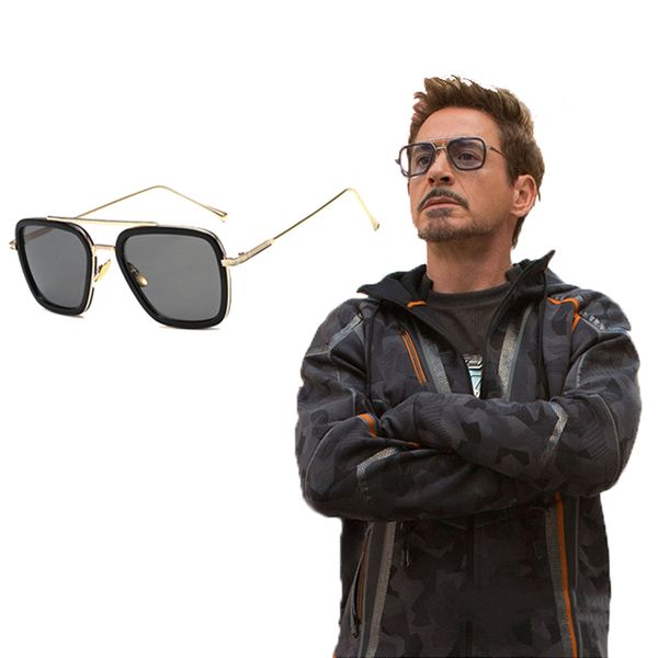 

2020 new designers personality metal square frame uv resistant sunglasses avengers iron man gray glasses for male fashion, White;black