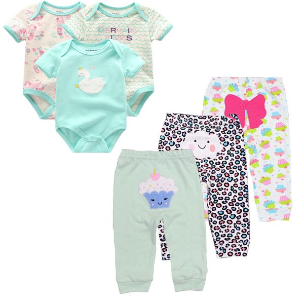 

6pcs/lot short sleeve romper +pant cartoon boys clothes sets 2020 summer girl jumpsuit kids baby outfits clothing y200807, White