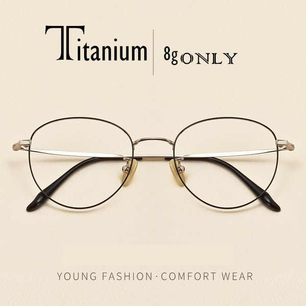 

women finished prescription glasses titanium round glasses men vintage trend full frame round frame myopia reading, Black