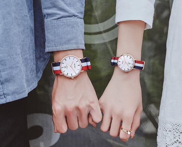 

couple watches a pair of priced fashion simple british waterproof pair watch men and women watch, Slivery;brown