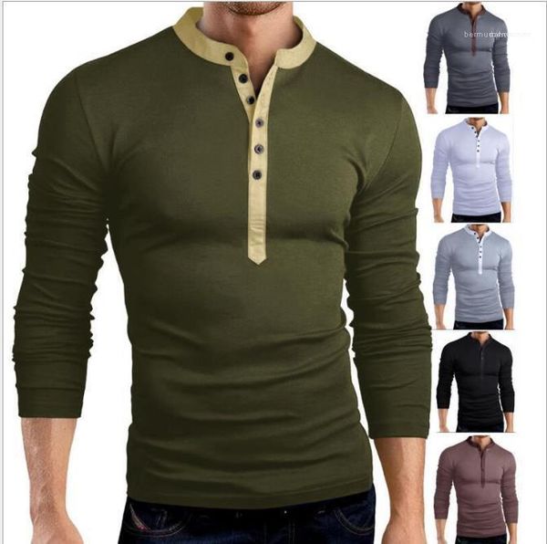 

long sleeve t-shirt multi button tees mens 2020 luxury designer polos mens fake two piece stand collar casual, White;black