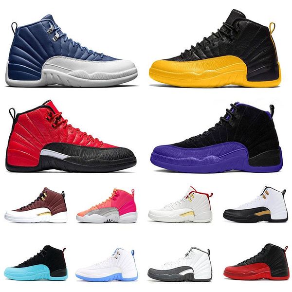 

2020 12s stone blue dark concord 12 men basketball shoes reverse flu game metallic gold dark grey jumpman sports sneakers mens trianers