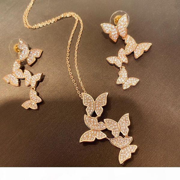 

charming women jewelry set gold plated cz butterfly earrings necklace set for girls women nice gift, Silver