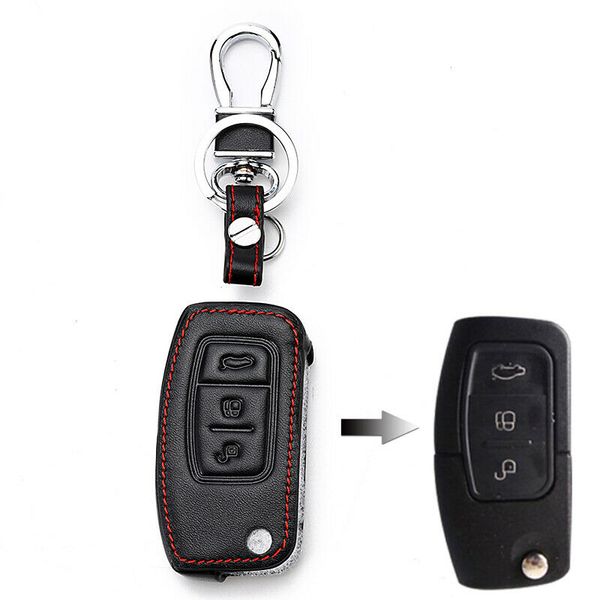 

3 button black car remote fob bag pu leather car key cover case for ford focus
