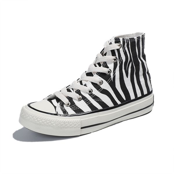 

spring new women high canvas shoes flats female fashion zebra striped print flats sneakers ladies casual soft shoes, Black
