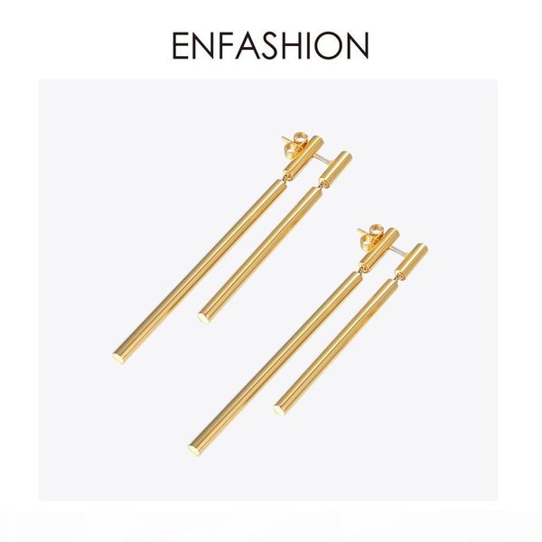 

enfashion jewelry double long earrings dangle earring rose gold color earings stainless steel drop earrings for women wholesale y19050901, Golden