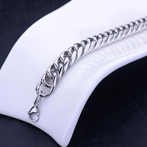 

width 13.5/16.5mm titanium steel men's chain bracelet hip hop rock style jewelry stainless steel link bracelet length 22cm, Black