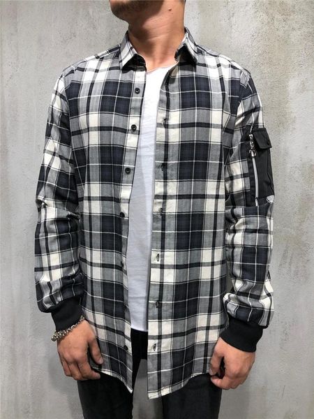 

designer shirts fashion single breasted mens casual shirts casual long sleeve mens shirts males clothing plaid print mens, White;black