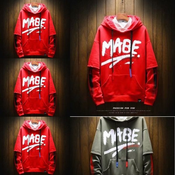 

hooded fake two-piece trendy men's couple hip hop men's korean pullover hoodie hoodie hoodiestyle sports student pullover large si, Black