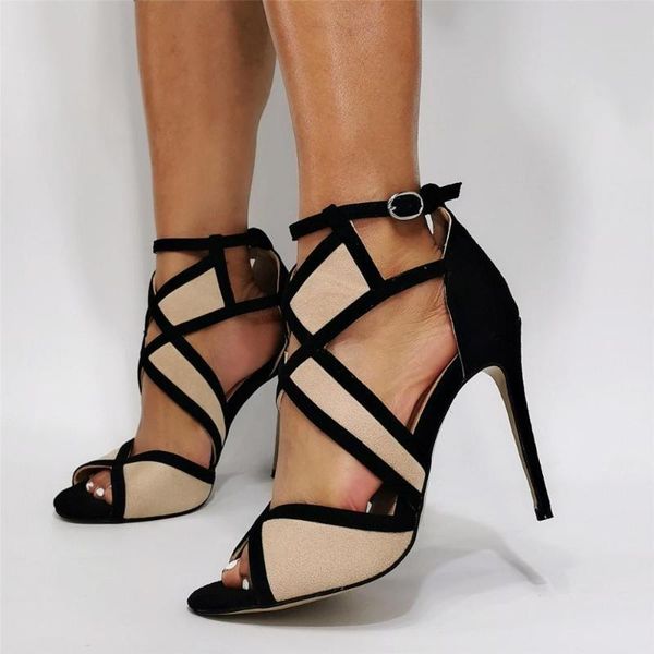 

fashion hollow style woman high heel peep toe sandal contrast color high heel woman sandal real ps plus size, Black