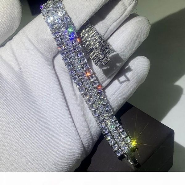 

2020 ins sell luxury jewelry 18k white gold fill silver tennis bracelet white z cz diamond stack party charm women wedding bangle, Golden;silver
