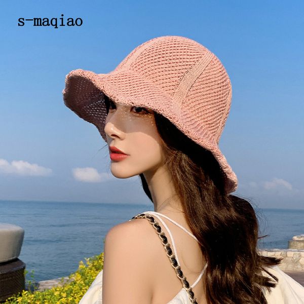 

ladies women casual solid wide brimmed floppy foldable beach hat summer women for 2020 crochet fisherman hat outdoor basin, Blue;gray