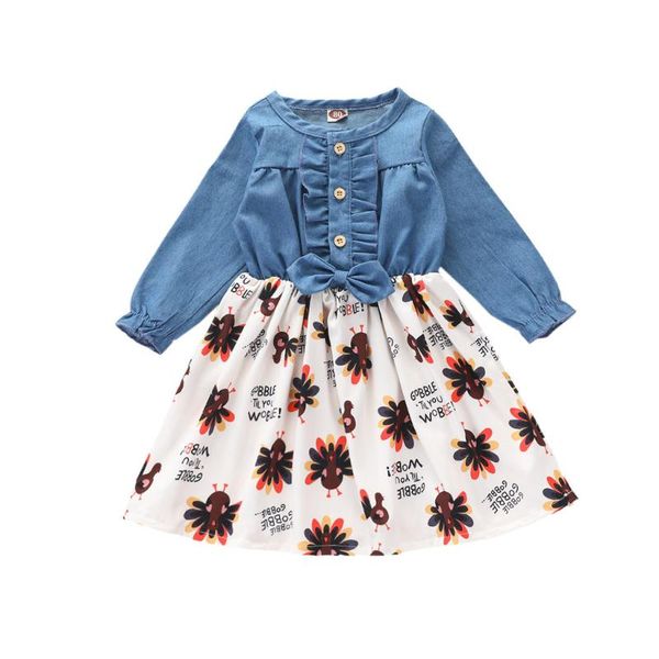 

winter toddler dresses kids baby girls dresses thanksgiving turkey cartoon print dress princess outfits baby girls clothes, Red;yellow