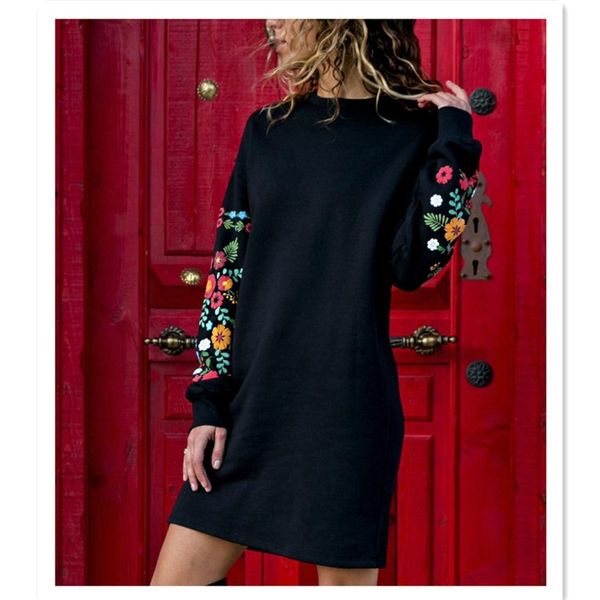 

women autumn winter long sleeve women sweater vintage floral print loose female pullover casual straight sweater dress vestidos, White;black