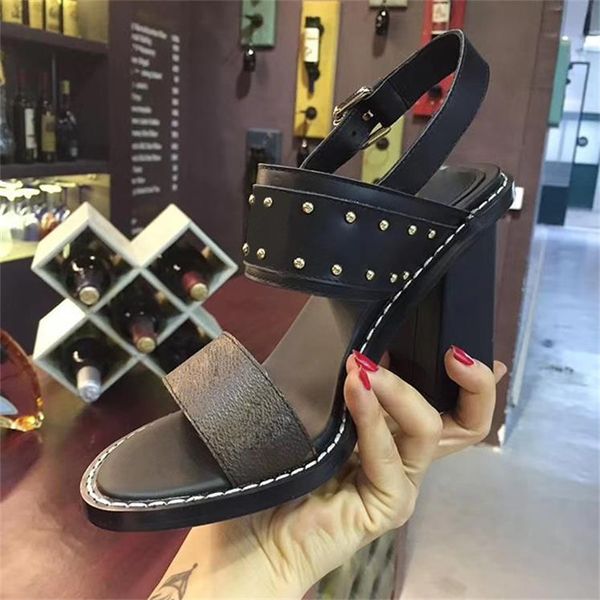 

2020 arrivals luxury women sandal thrill heels 9.5cm women unique designer pointed toe dress wedding shoes shoes letters heel sandals, Black