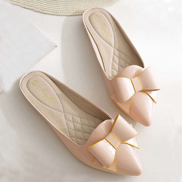 

sandals large size slipper women's summer 2021 flat pointed semi-slipper closed-toe no heel loafers fashion sand, Black