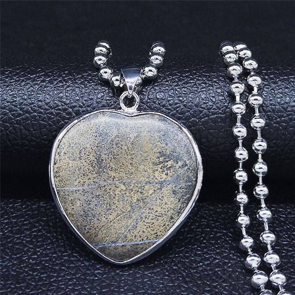 

2020 heart stainless steel natural stone necklace for women silver color long big chain necklaces jewelry gargantilla n4505s04