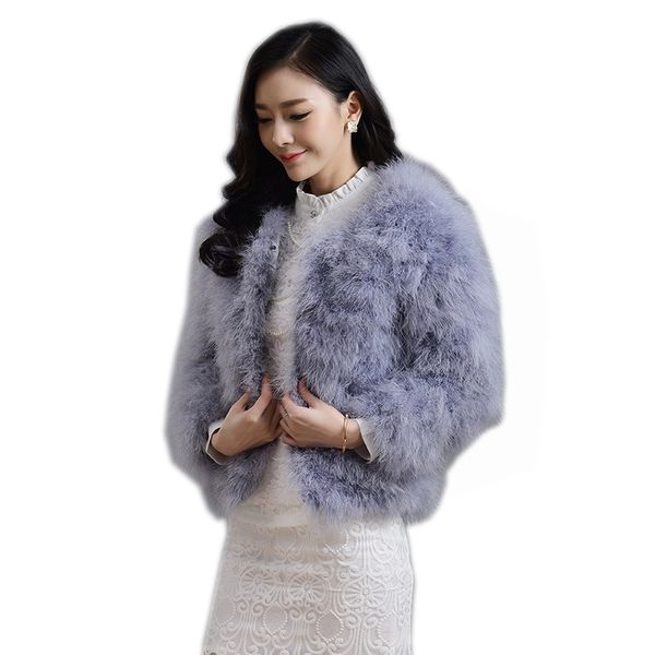 

13 colors fashion ostrich wool turkey fur 2020 wool coat feather fur short jacket angelababy ing, Black