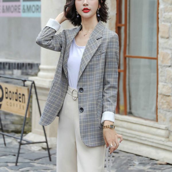 

women's plaid office suit casual single breasted slim long sleeve feminine blazer 2020 new spring and summer jacket female coat, White;black