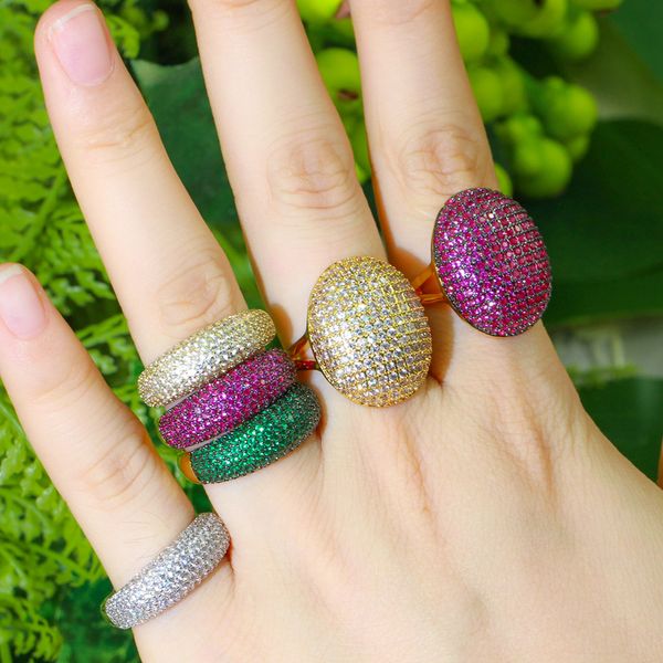 

cwwzircons adjustable micro pave cubic zirconia stone luxury ladies engagement wedding party cz finger rings boho jewelry r180, Golden;silver