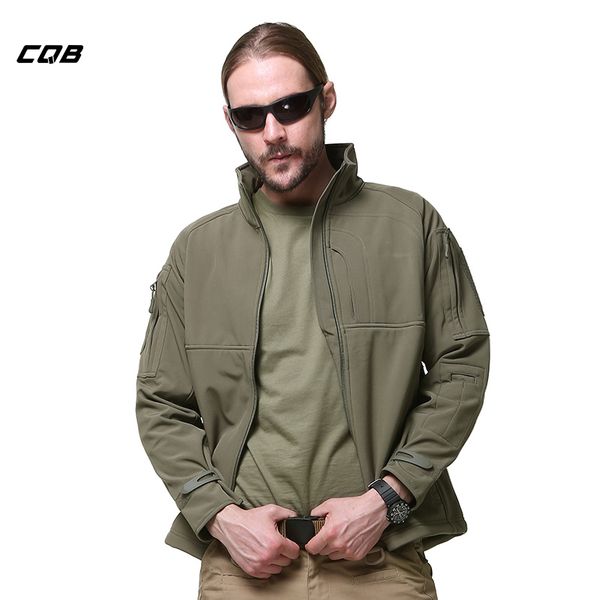 

cqb outdoor sport camping tactical men's softshell jacket waterproof multi pocket thermal fleece cloth hunting coat, Blue;black