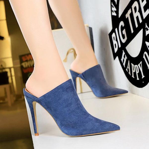 

ladies basic mules high heels pumps women shoes stylish pointed slippers luxury designers block bridal zapatos de mujer, Black