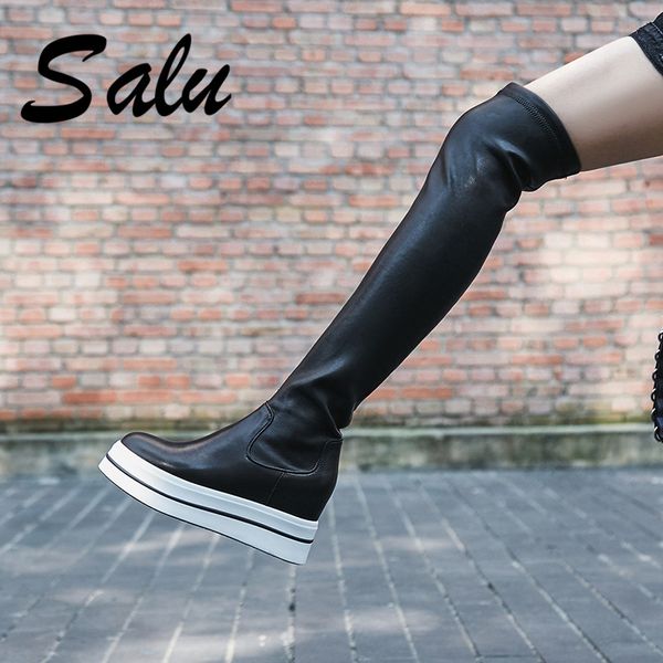 

salu fashion brand black women over the knee high boots high heels long warm winter shoes woman tight dancing boots