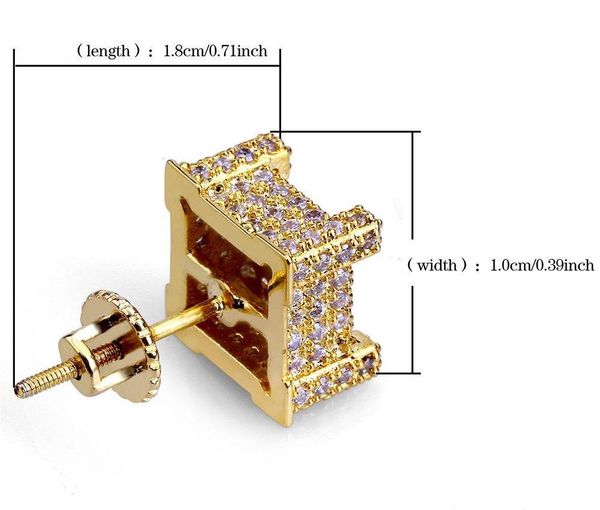 

мода роскошные серьги для hip hop мужчины grade качество 18k позолоченный медь площади циркон стад серьги 925 серебро уха caps002, Golden;silver