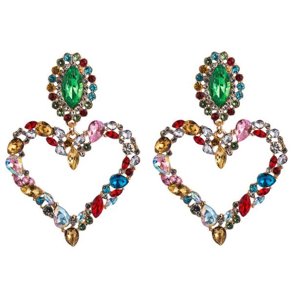

selling heart shaped earrings dangle chandelier alloy inlaid rhinestones retro exaggerated ear drops women 3 colors, Silver