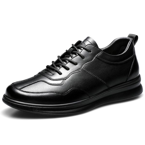 

real leather mens shoes breathable comfortable casual slip resistent luxury man leather shoes for male outdoor sneaker shoe %, Black