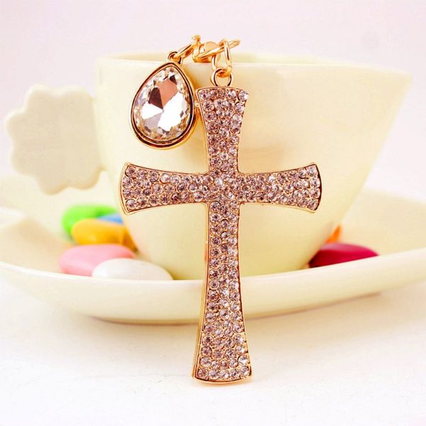 

christian drip set rhinestone key chain delicacy handmade cross keychain women handbag metal pendant keyring beautiful gift, Silver