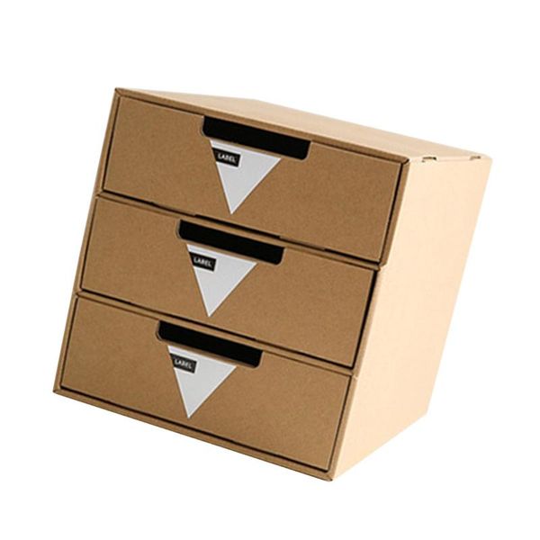 

kraft paper container triangle drawer lable organizer makeup storage stationery box type deskholder document with abaxk home2001