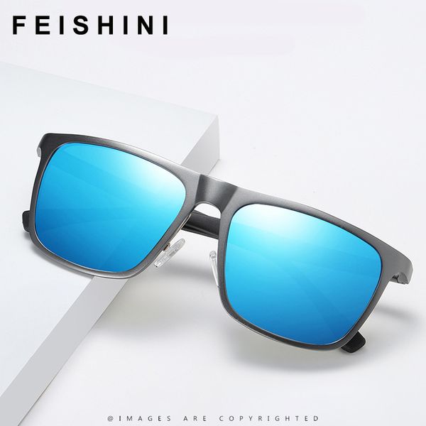 

feishini 2020 aluminum magnesium brand square men sunglasses polarized lens vintage eyewear accessories light sunglasses men, White;black
