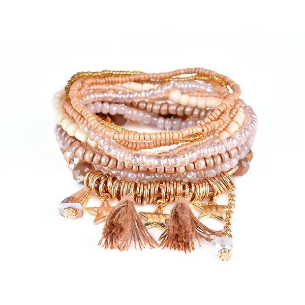 

16 design 2020 bohemian ethnic multilayer vintage new beads bracelets boho statement tassel pearl charms wrap bracelet bangles, Black