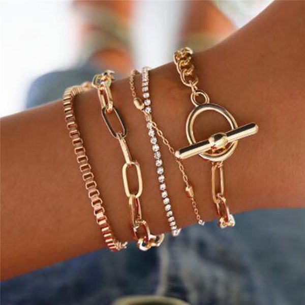 

boho statement bracelet women easy hook bracelets for women gold wrist chain bracelets set female fashion jewelry, Golden;silver