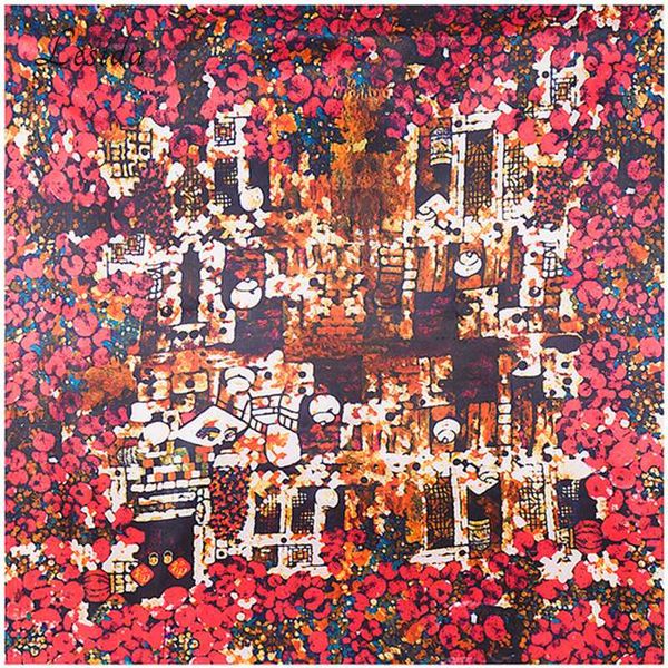 

vintage digital printing scarf square silk scarf women abstract shawl poncho foulard femme big red 90*90cm, Blue;gray