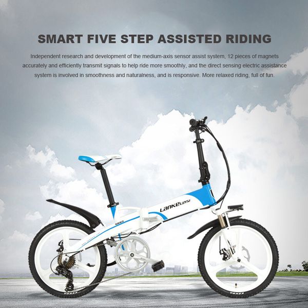 

20inch mini fold electric bike 48v10ah lithium battery hidden in frame lightweight aluminum alloy ebike pas travel bik, Silver;blue
