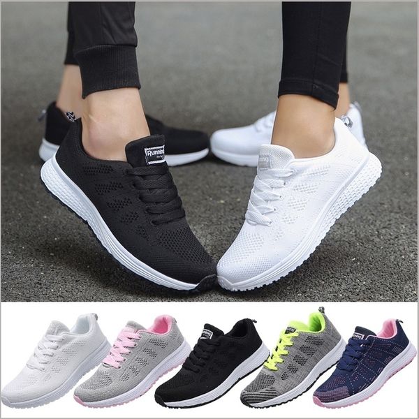 

siddons 2020 fashion breathable women sneakers mesh lightweight breathable women's casual flats shoes lace up ladies sneakers, Black