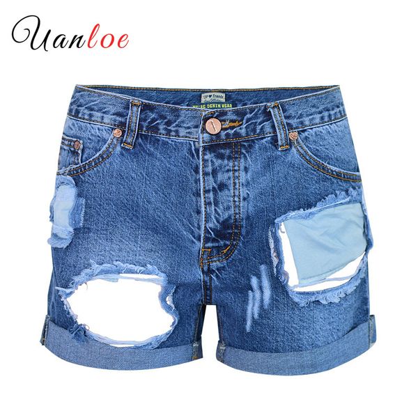 

summer vintage ripped hole fringe denim shorts women female casual pocket jeans shorts plus size gril brand quality, Blue