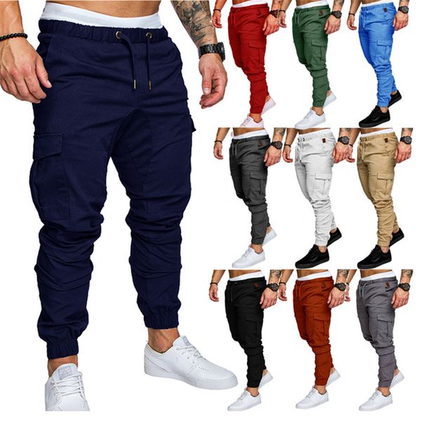 

men's slim fit urban jogger cargo straight leg trousers casual pencil pants new, Black