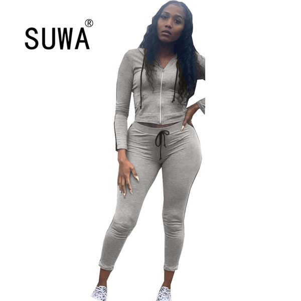 

new product 2020 winter women sets hooded tracksuits full sleeve pants sweat suits two piece set casual sport fitness outfit, Gray