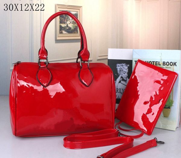 

patent gloss hobo shoulder bags fashion designer letter pu leather handbags for women ladies purse wallets 2 pcs set