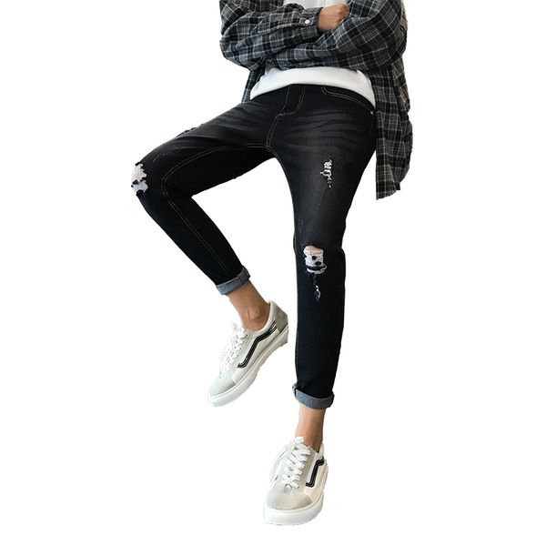 

men stretchy ripped skinny moto & biker embroidery print jeans destroyed hole slim fit denim jean, Blue