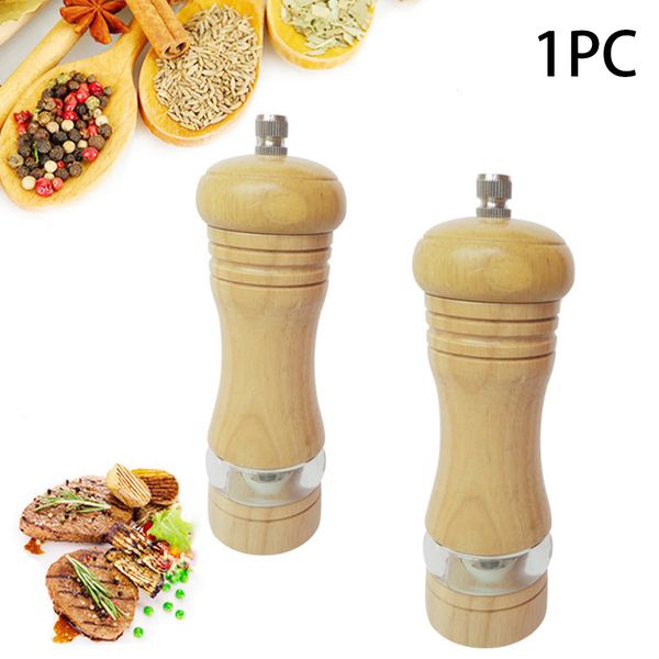 

salt grinder kitchen tool pepper mill with visible window transparent wooden