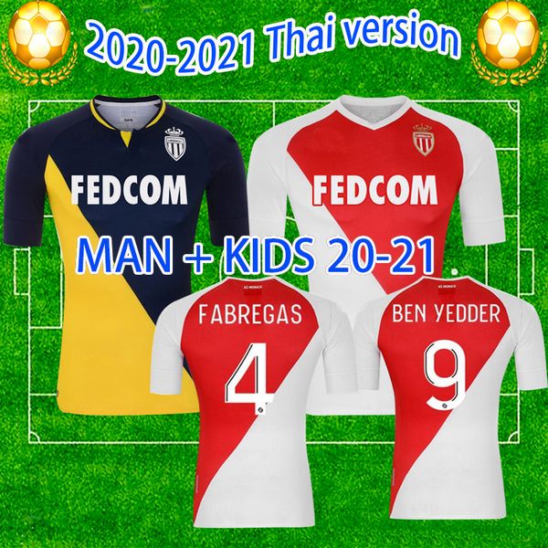 

maillots de foot 20 21 as monaco soccer jerseys keita balde ben yedder gelson 2020 2021 home away fabreags golovin men kids football shirt, Black;yellow