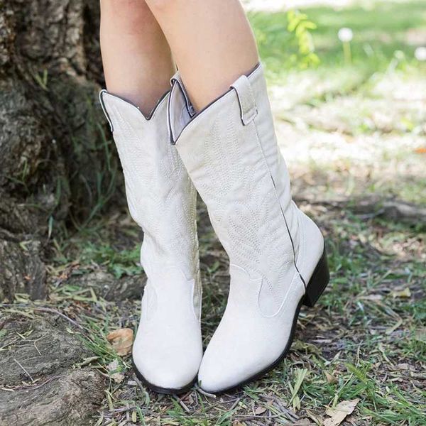 

women mid-calf boots embroidery 2020 women's pu leather thigh high shoe woman med heels female fashion ladies footwear plus size, Black