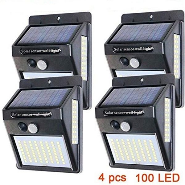 

1/2/4pcs 100led solar light outdoor solar lamp pir motion sensor wall light waterproof solar powered light for garden decoration